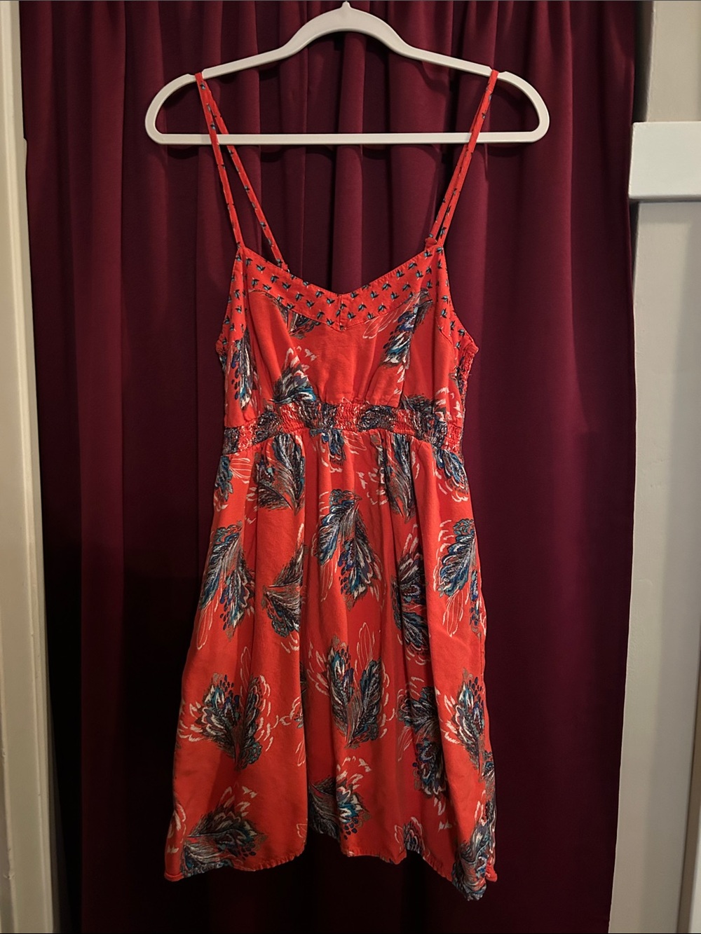 Xhilaration Red Floral Print Spaghetti Strap Sundress with pockets. M